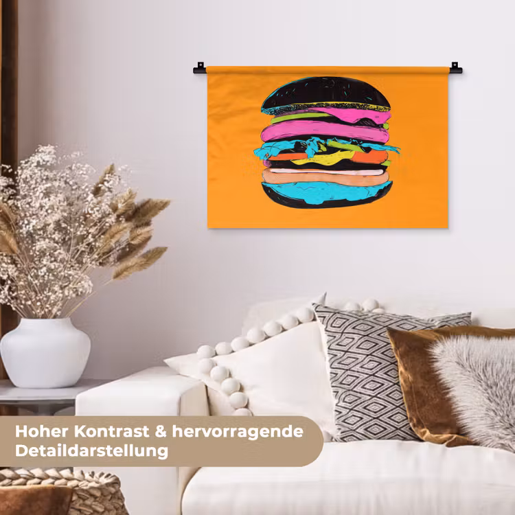 Hamburger - Kleurrijk - Speels Wandkleed katoen klein -tsfeer1_DE