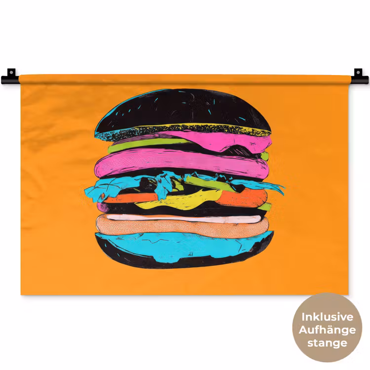 Hamburger - Kleurrijk - Speels Wandkleed katoen klein -t3d_DE