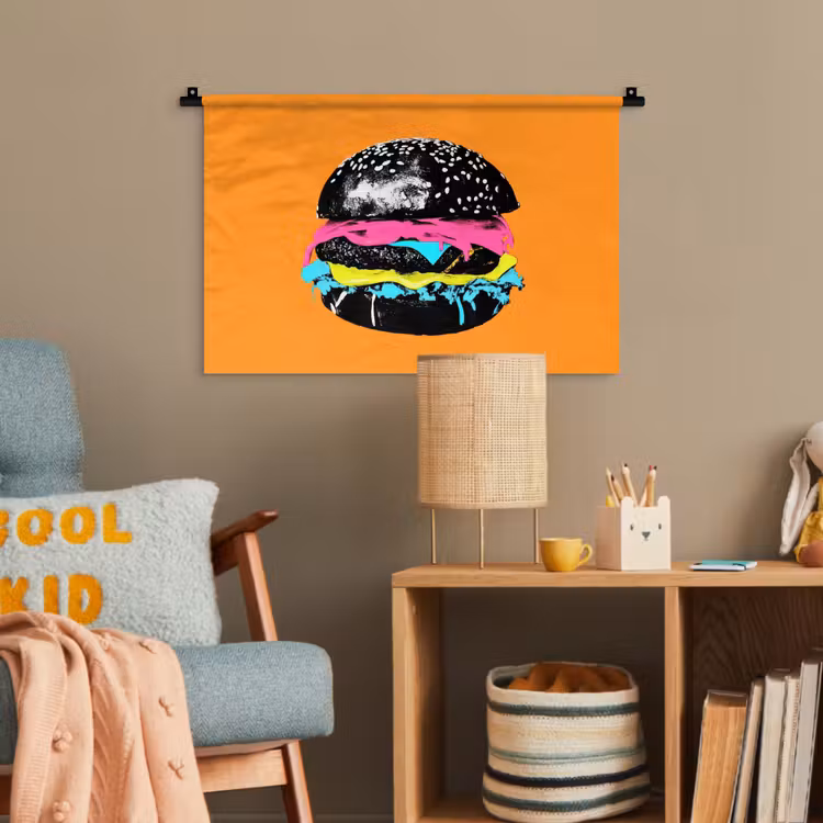 Hamburger - Oranje - Neon - popart Wandkleed katoen klein -wsfeer4_kind