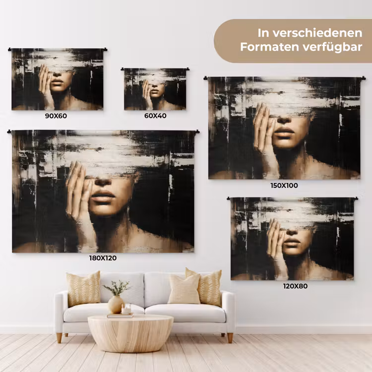 Hand - Gezicht - Strepen - Abstract Wandkleed katoen klein -tsfeer8_DE