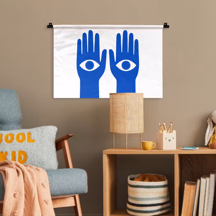 Handen - Twee - Ogen - Blauw Wandkleed katoen klein -wsfeer4_kind