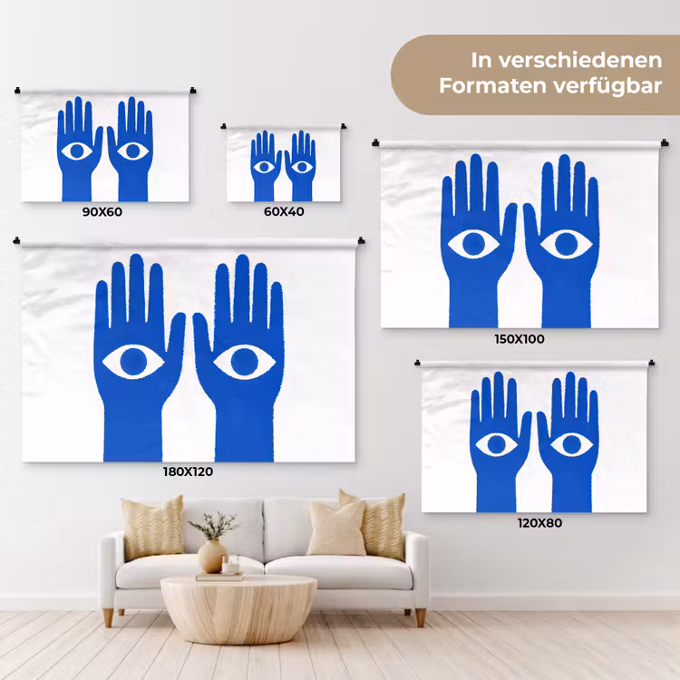 Handen - Twee - Ogen - Blauw Wandkleed katoen klein -tsfeer8_DE