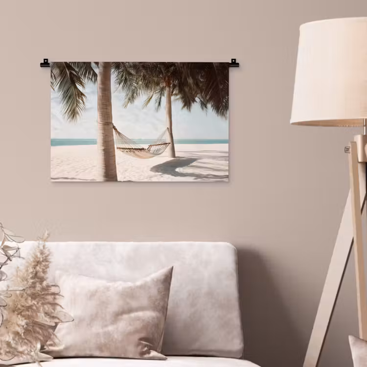 Hangmat - Palmbomen - Strand - Zee Wandkleed katoen klein -sfeer4