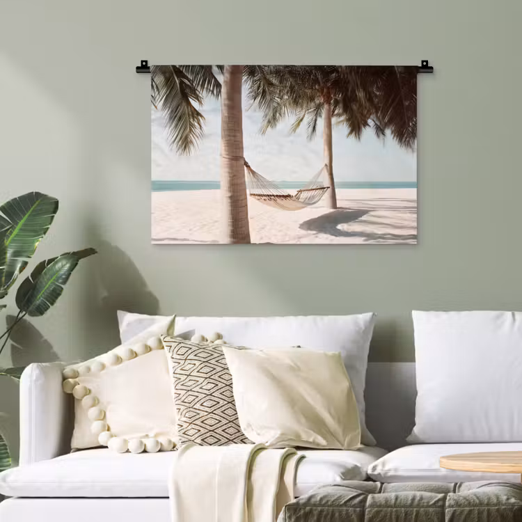 Hangmat - Palmbomen - Strand - Zee Wandkleed katoen klein -sfeer7