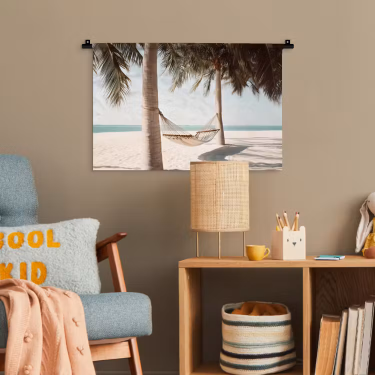 Hangmat - Palmbomen - Strand - Zee Wandkleed katoen klein -wsfeer4_kind