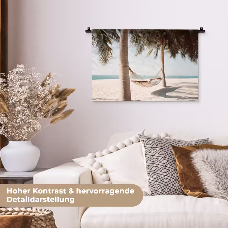Hangmat - Palmbomen - Strand - Zee Wandkleed katoen klein -tsfeer1_DE