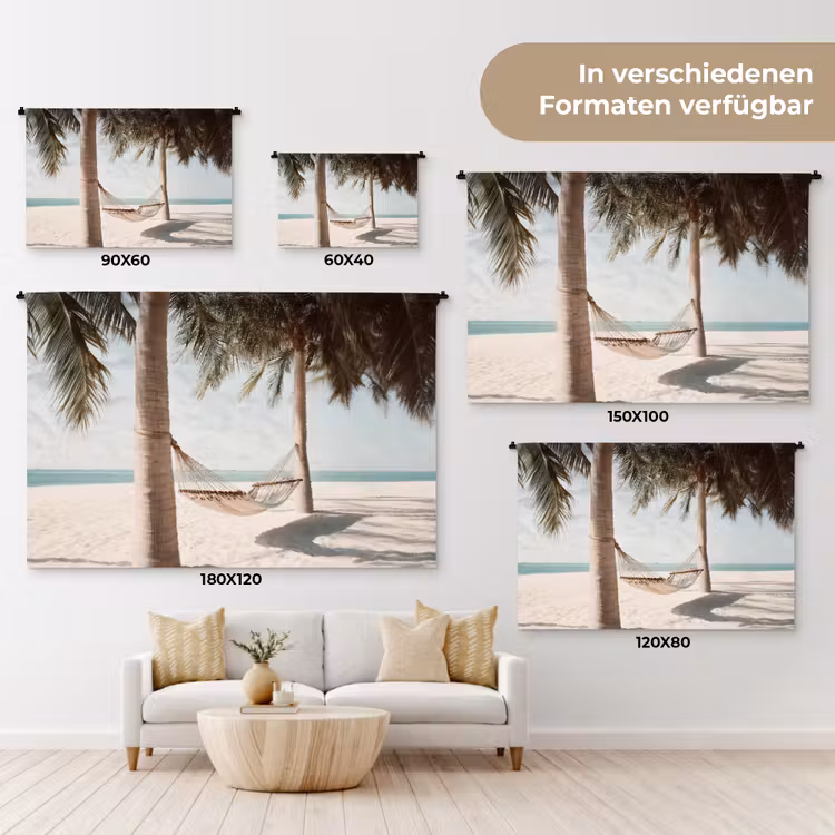 Hangmat - Palmbomen - Strand - Zee Wandkleed katoen klein -tsfeer8_DE