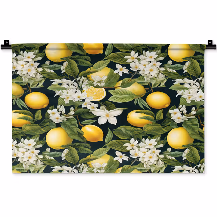 Hangende - Citroenen - Witte - Bloemetjes Wandkleed katoen klein 269 -zz3d