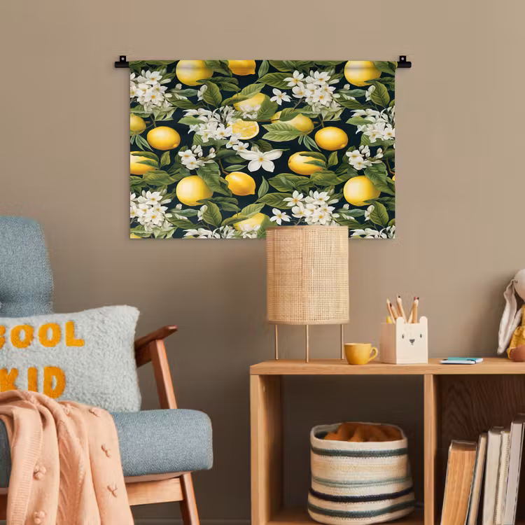 Hangende - Citroenen - Witte - Bloemetjes Wandkleed katoen klein 269 -wsfeer4_kind