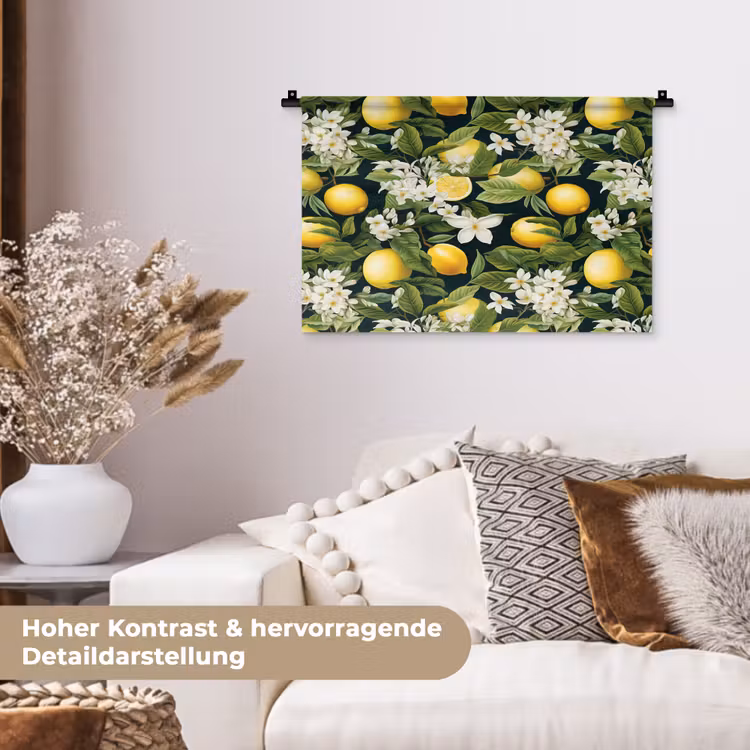 Hangende - Citroenen - Witte - Bloemetjes Wandkleed katoen klein 269 -tsfeer1_DE