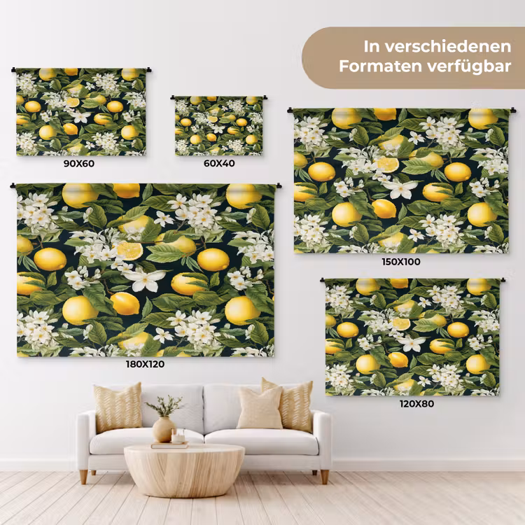 Hangende - Citroenen - Witte - Bloemetjes Wandkleed katoen klein 269 -tsfeer8_DE