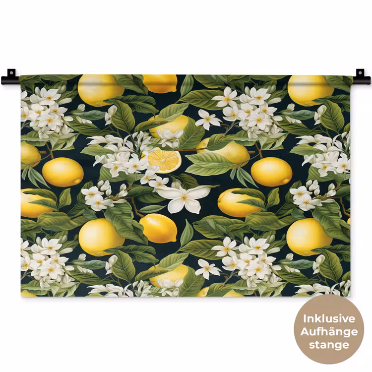 Hangende - Citroenen - Witte - Bloemetjes Wandkleed katoen klein 269 -t3d_DE