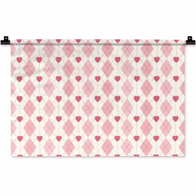 Ruiten - Klassiek - Roze - Wit Wandkleed katoen klein 269 -zz3d