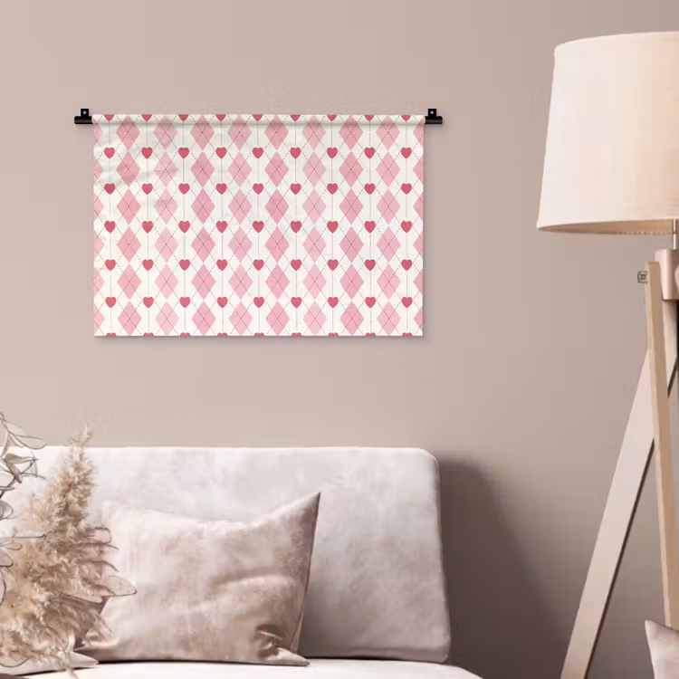 Ruiten - Klassiek - Roze - Wit Wandkleed katoen klein 269 -sfeer4