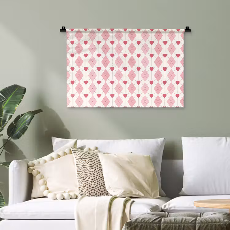 Ruiten - Klassiek - Roze - Wit Wandkleed katoen klein 269 -sfeer7