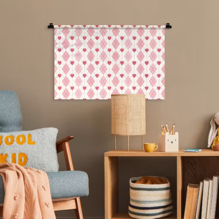 Ruiten - Klassiek - Roze - Wit Wandkleed katoen klein 269 -wsfeer4_kind