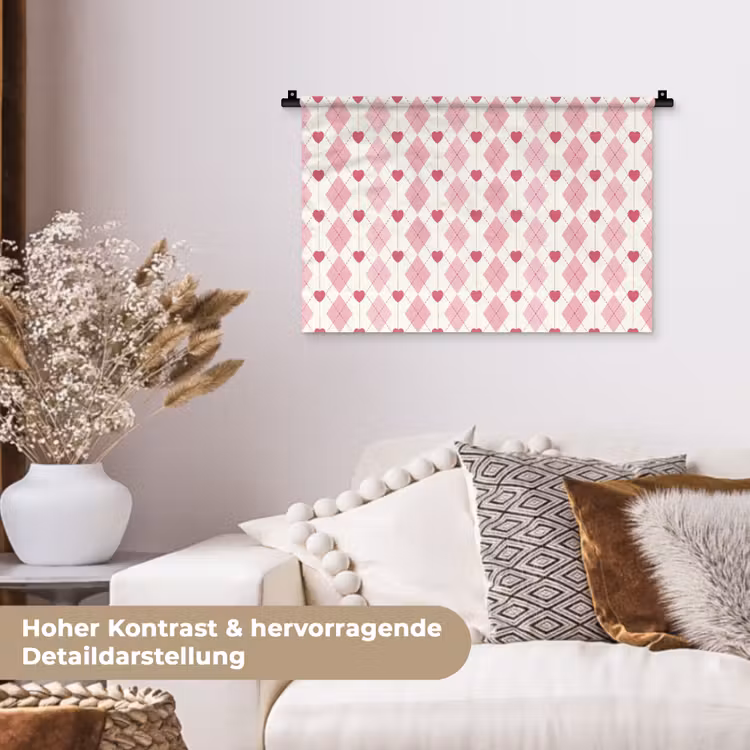 Ruiten - Klassiek - Roze - Wit Wandkleed katoen klein 269 -tsfeer1_DE