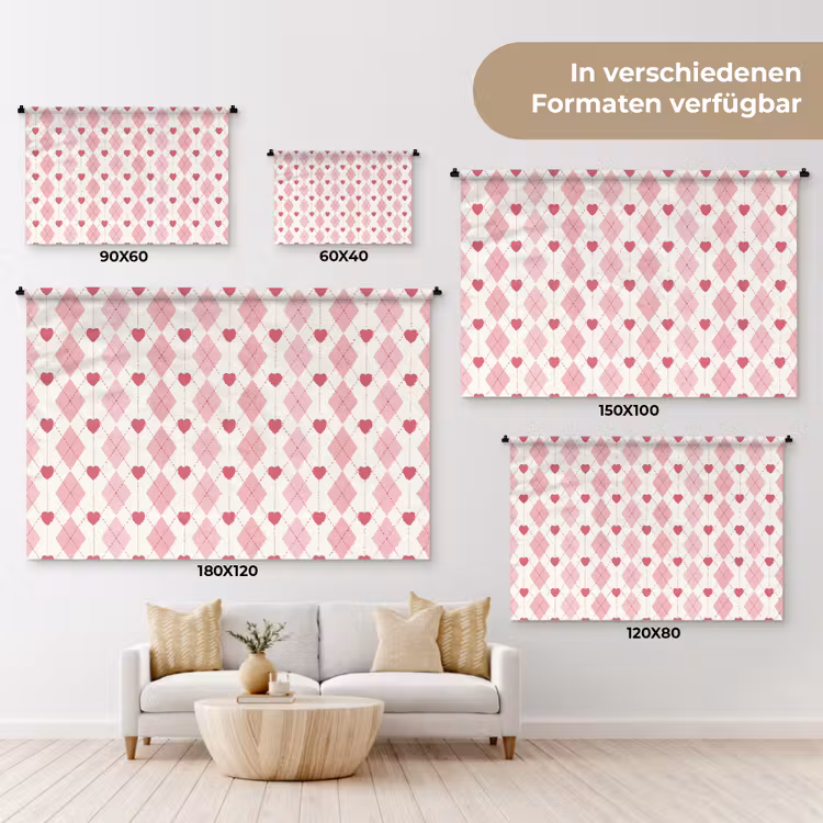 Ruiten - Klassiek - Roze - Wit Wandkleed katoen klein 269 -tsfeer8_DE