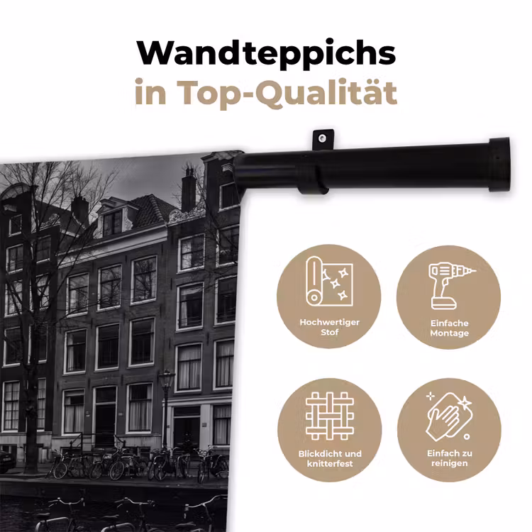 Huis - Gracht - Amsterdam - Architectuur - Zwart-wit Wandkleed katoen klein -tsfeer2_DE