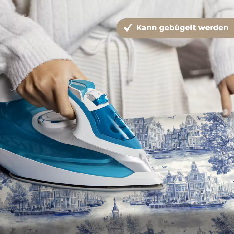 Huizen - Bomen - Water - Vogels - Blauw Wandkleed katoen klein 269 -tsfeer9_DE