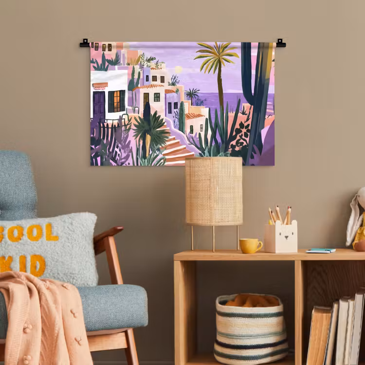 Huizen - Minimalistisch - Palmbomen - Kust Wandkleed katoen klein -wsfeer4_kind