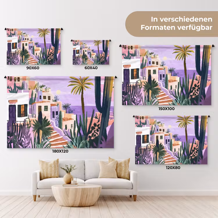 Huizen - Minimalistisch - Palmbomen - Kust Wandkleed katoen klein -tsfeer8_DE