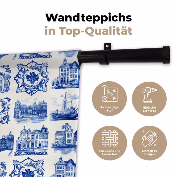 Huizen - Schepen - Blauw Wandkleed katoen klein 269 -tsfeer2_DE