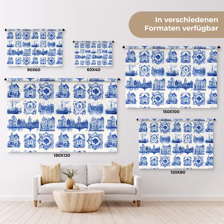 Huizen - Schepen - Blauw Wandkleed katoen klein 269 -tsfeer8_DE
