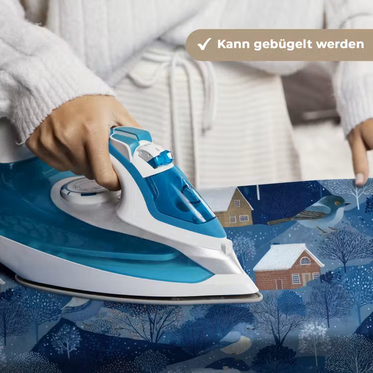 Huisjes - Vogels - Sneeuw - Winter - Blauw Wandkleed katoen klein 269 -tsfeer9_DE