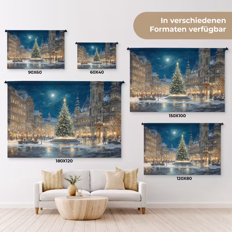 Kerstnacht - Stadsplein - Meerkleurig Wandkleed katoen klein -tsfeer8_DE