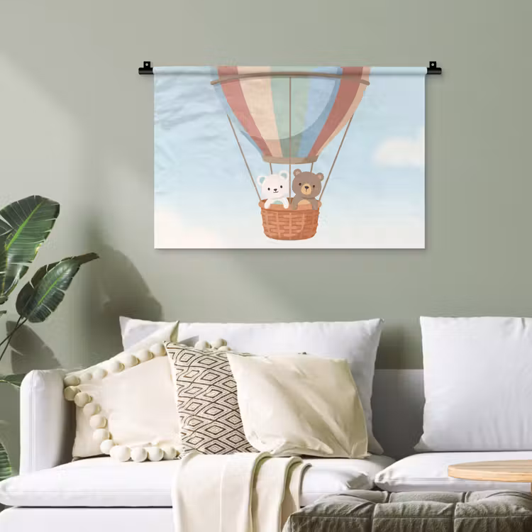 Luchtballon - Beren - Pastel Wandkleed katoen klein -sfeer7
