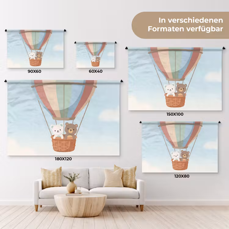 Luchtballon - Beren - Pastel Wandkleed katoen klein -tsfeer8_DE
