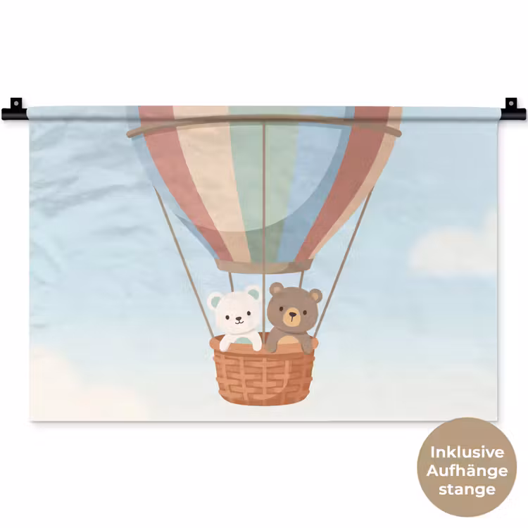 Luchtballon - Beren - Pastel Wandkleed katoen klein -t3d_DE