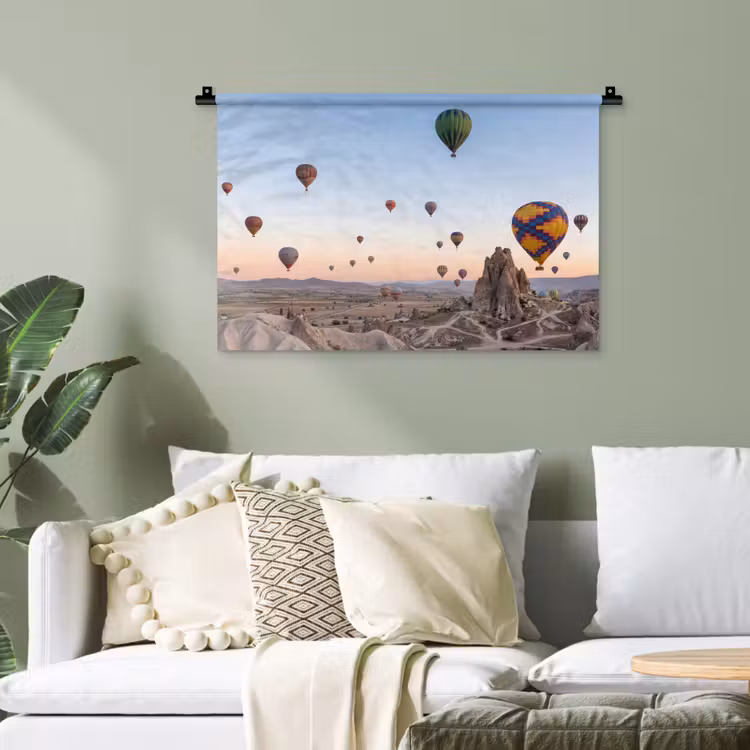 Luchtballonnen - Rotsen - Zonsopgang Wandkleed katoen klein -sfeer7