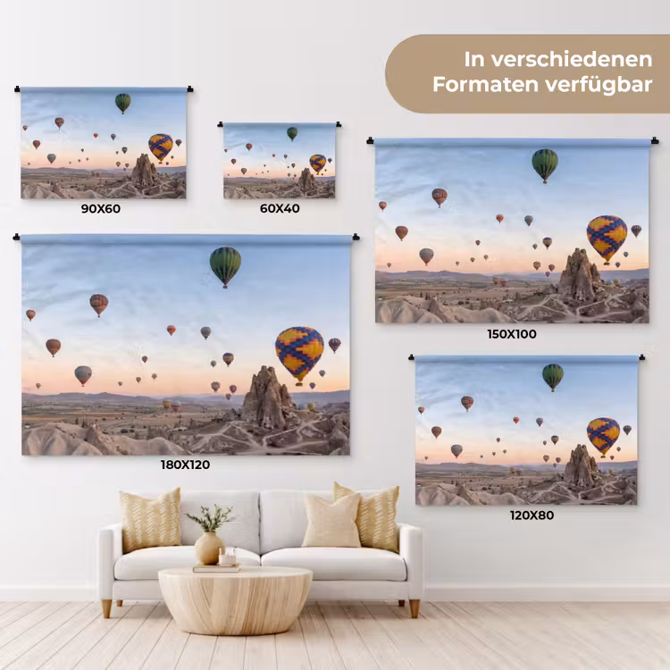 Luchtballonnen - Rotsen - Zonsopgang Wandkleed katoen klein -tsfeer8_DE