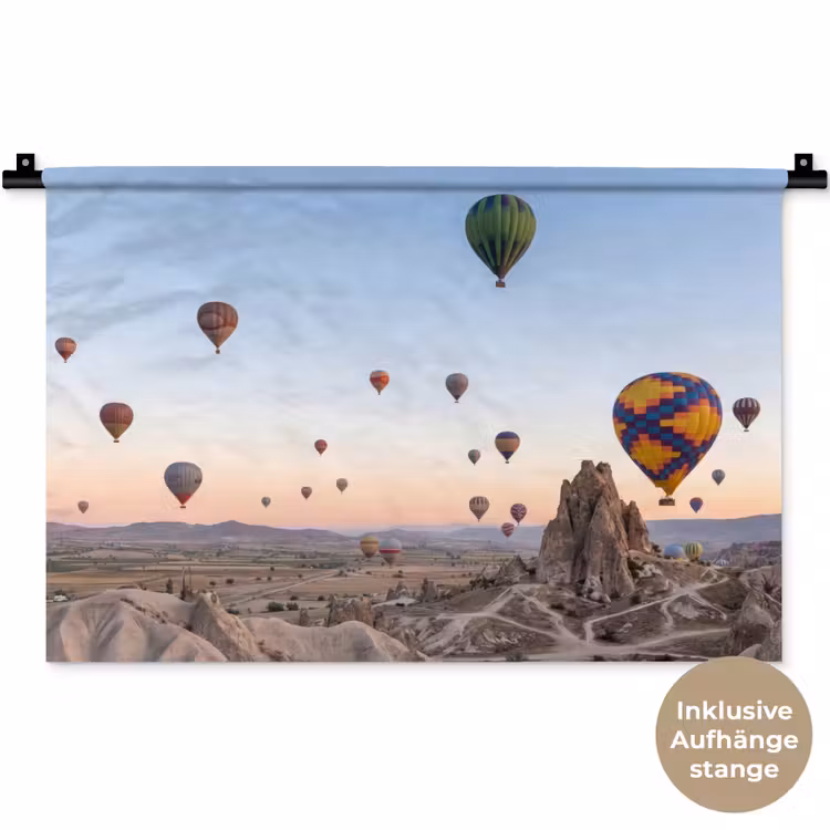 Luchtballonnen - Rotsen - Zonsopgang Wandkleed katoen klein -t3d_DE