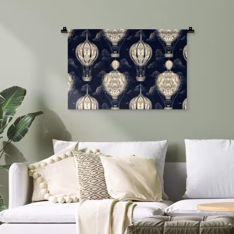 Luchtballonnen - Wolken - Patroon - Donkerblauw Wandkleed katoen klein 269 -sfeer7