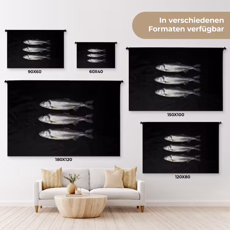 Haring - Vissen - Zwart Wandkleed katoen klein -tsfeer8_DE