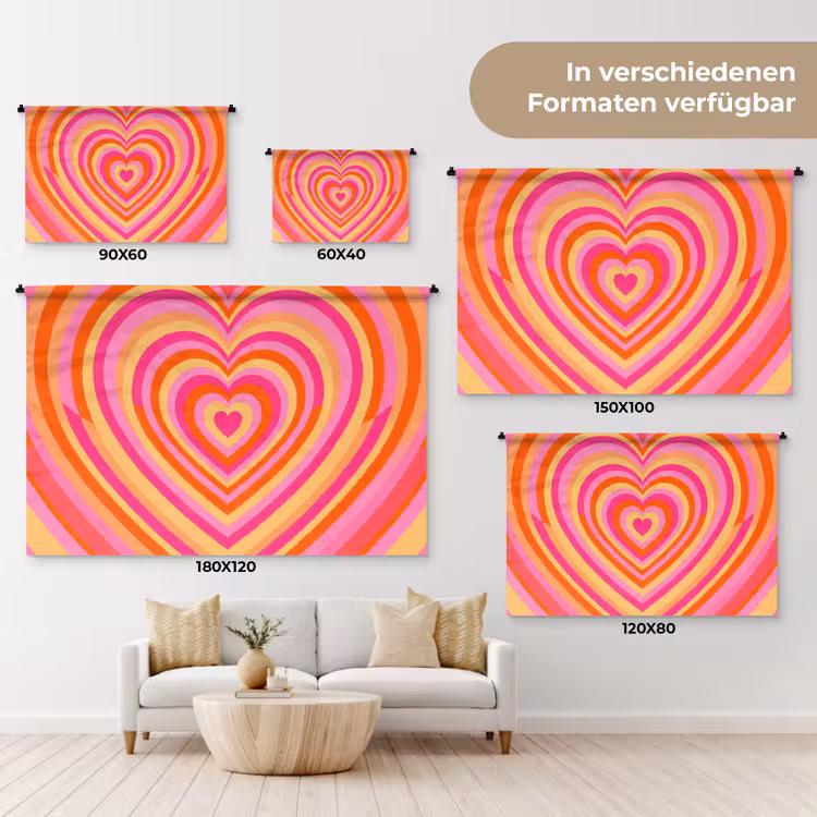 Hart - Concentrisch - Abstract - Liefde - Kleurrijk Wandkleed katoen klein -tsfeer8_DE