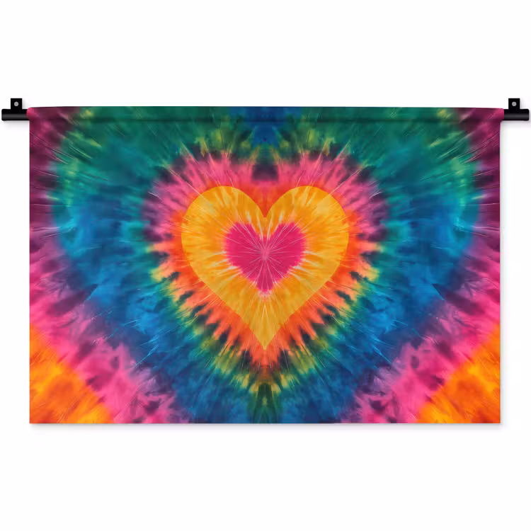 Hart - Tie Dye - Kleurrijk Wandkleed katoen klein -zz3d