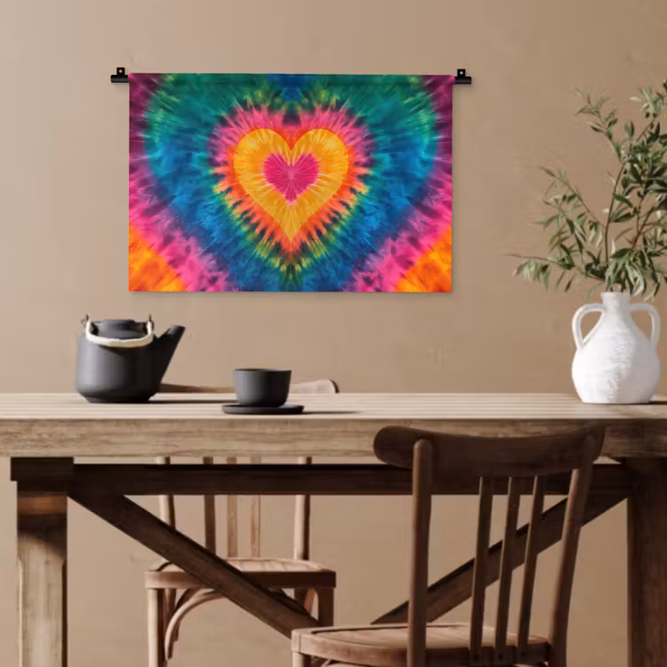 Hart - Tie Dye - Kleurrijk Wandkleed katoen klein -sfeer6