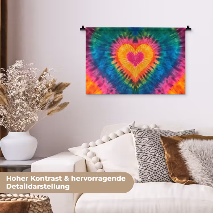 Hart - Tie Dye - Kleurrijk Wandkleed katoen klein -tsfeer1_DE