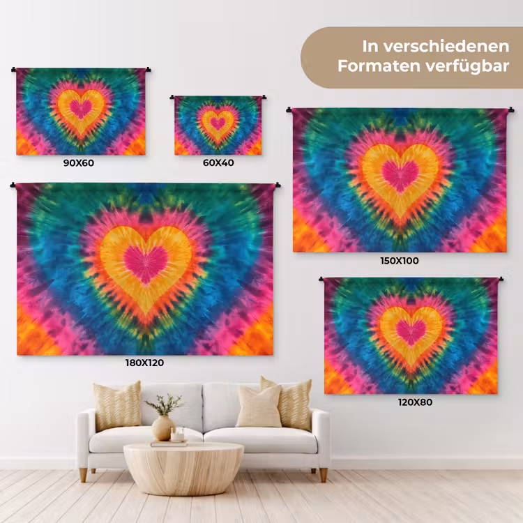 Hart - Tie Dye - Kleurrijk Wandkleed katoen klein -tsfeer8_DE