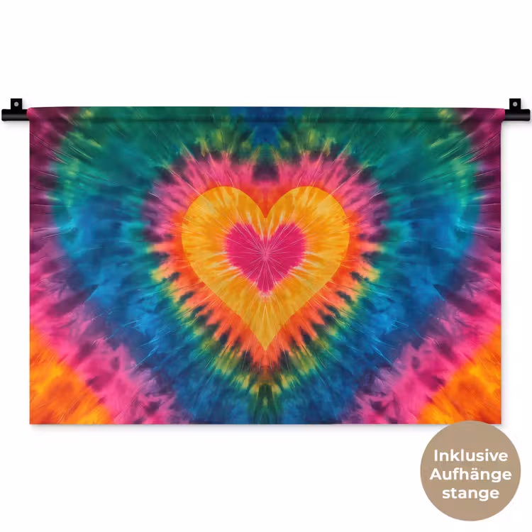Hart - Tie Dye - Kleurrijk Wandkleed katoen klein -t3d_DE