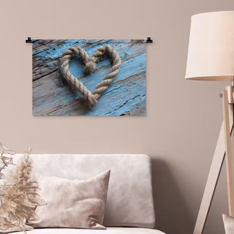 Hart - Touw - Hout - Rustiek Wandkleed katoen klein -sfeer4