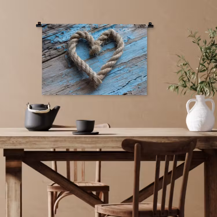 Hart - Touw - Hout - Rustiek Wandkleed katoen klein -sfeer6