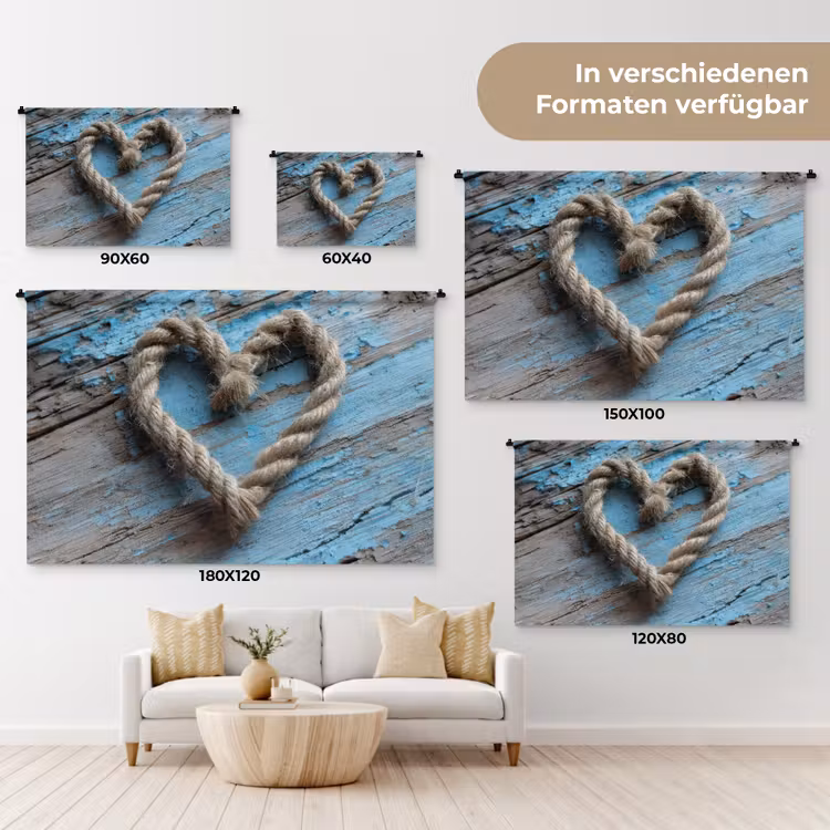 Hart - Touw - Hout - Rustiek Wandkleed katoen klein -tsfeer8_DE