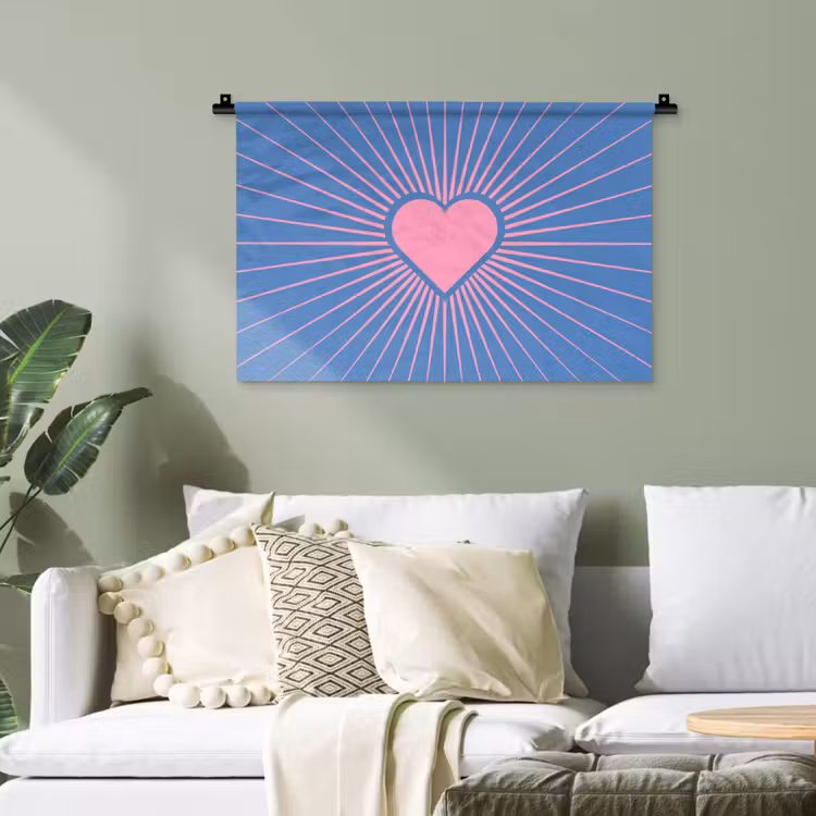 Hart - Stralen - Liefde - Modern - Roze Wandkleed katoen klein -sfeer7