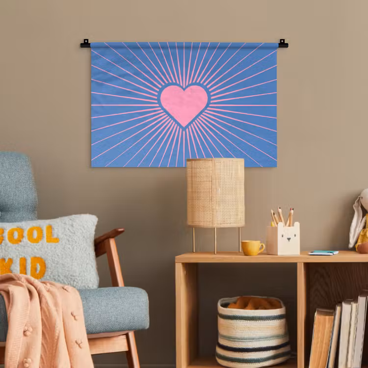 Hart - Stralen - Liefde - Modern - Roze Wandkleed katoen klein -wsfeer4_kind