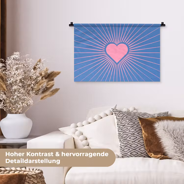 Hart - Stralen - Liefde - Modern - Roze Wandkleed katoen klein -tsfeer1_DE